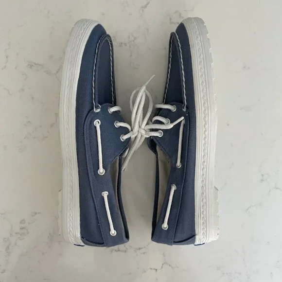 Keds Charter Nautical Casual Slip On Canvas Deck Shoes Blue + White Sz 7.5 - Picture 7 of 11